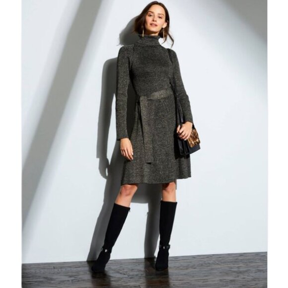 Alex Marie Dresses & Skirts - Alex Marie Nicole | Tie Front Sweater Dress Black/Gold | Size Large‎ Women's